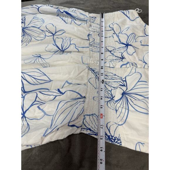 GAP 100% Linen Blue Floral Midi Dress Tie Straps Smocked Back Size XL - Picture 10 of 13